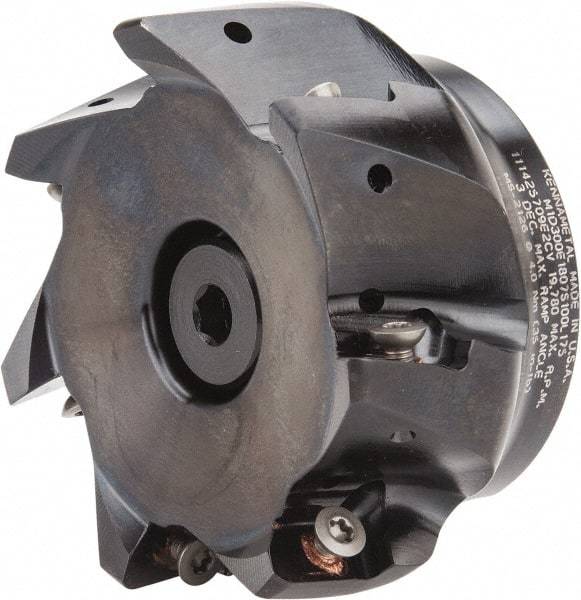 Kennametal - 7 Inserts, 3" Cut Diam, 1" Arbor Diam, 18.03mm Max Depth of Cut, Indexable Square-Shoulder Face Mill - 0/90° Lead Angle, 1-3/4" High, EC18.., EP18.. Insert Compatibility, Through Coolant, Series Mill 1-18 - Eagle Tool & Supply