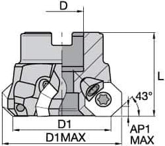 Kennametal - 2-1/2" Cut Diam, 3/4" Arbor Hole, 5mm Max Depth of Cut, 43° Indexable Chamfer & Angle Face Mill - 5 Inserts, OF.T64 Insert, Right Hand Cut, 5 Flutes, Through Coolant, Series KSOM - Eagle Tool & Supply