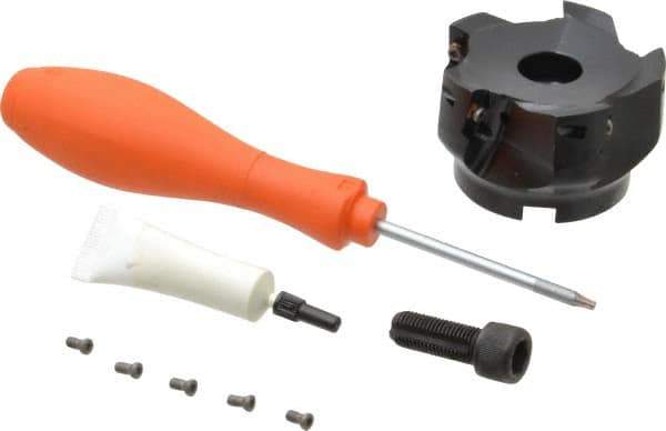 Kennametal - 5 Inserts, 2-1/2" Cut Diam, 3/4" Arbor Diam, 14.22mm Max Depth of Cut, Indexable Square-Shoulder Face Mill - 0/90° Lead Angle, 40mm High, EC14.., EP14.. Insert Compatibility, Through Coolant, Series Mill 1-14 - Eagle Tool & Supply