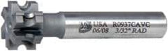 Whitney Tool Co. - 3/32" Radius, 3/16" Circle Diam, 7/8" Cutter Diam, 1/2" Cutting Width, Shank Connection, Concave Radius Cutter - 1/2" Shank Diam, 3" OAL, Carbide-Tipped, Uncoated, Profile Ground, 6 Teeth, Weldon Flat - Eagle Tool & Supply