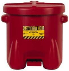 Eagle - 10 Gallon Capacity, Polyethylene Oily Waste Can - 18 Inch Long x 22 Inch Wide/Diameter x 18 Inch High, Red, Foot Operated, Approved FM - Eagle Tool & Supply