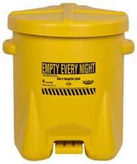 Eagle - 6 Gallon Capacity, Polyethylene Oily Waste Can - 13-1/2 Inch Long x 16-1/2 Inch Wide/Diameter x 16 Inch High, Yellow, Foot Operated, Approved FM - Eagle Tool & Supply