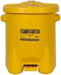 Eagle - 14 Gallon Capacity, Polyethylene Oily Waste Can - 18 Inch Long x 22 Inch Wide/Diameter x 21 Inch High, Yellow, Foot Operated, Approved FM - Eagle Tool & Supply