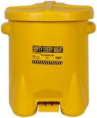 Eagle - 14 Gallon Capacity, Polyethylene Oily Waste Can - 18 Inch Long x 22 Inch Wide/Diameter x 21 Inch High, Yellow, Foot Operated, Approved FM - Eagle Tool & Supply