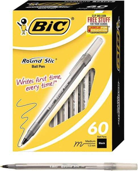 Bic - Ball Point Round Stick Grip Pen - Black - Eagle Tool & Supply