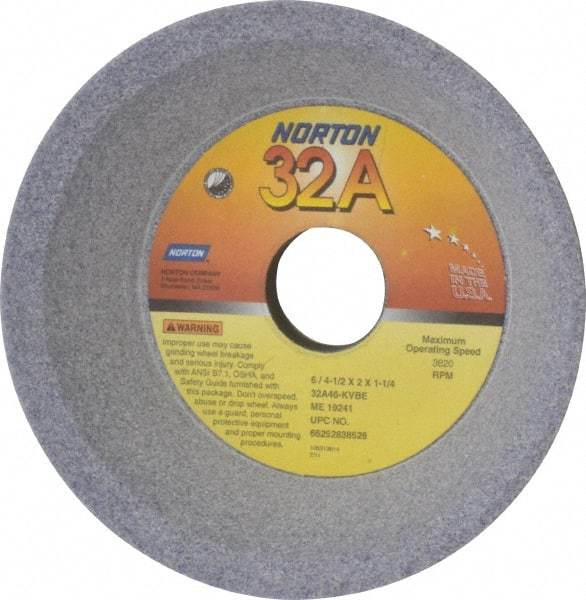 Norton - 6" Diam, 1-1/4" Hole Size, 2" Overall Thickness, 46 Grit, Type 11 Tool & Cutter Grinding Wheel - Coarse Grade, Aluminum Oxide, K Hardness, Vitrified Bond, 3,820 RPM - Eagle Tool & Supply