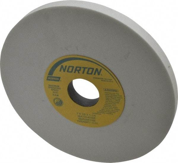 Norton - 7" Diam x 1-1/4" Hole x 1/2" Thick, K Hardness, 100 Grit Surface Grinding Wheel - Aluminum Oxide, Type 1, Fine Grade, 3,600 Max RPM, Vitrified Bond, No Recess - Eagle Tool & Supply