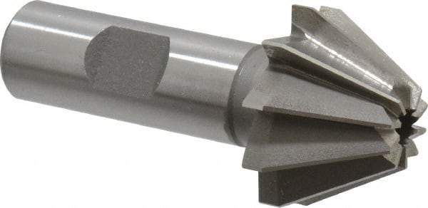 Made in USA - 1-1/4" Large x 1/2" Small Diam, 25/32" Width of Cut, 60° Included Angle, 10 Teeth, Cobalt Face Angle Cutter - 5/8" Shank Diam, 2-21/32" Overall Length, Weldon Flat - Eagle Tool & Supply