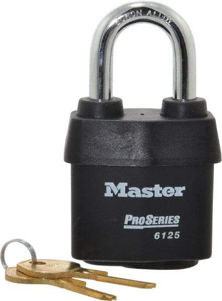 Master Lock - 1-3/8" Shackle Clearance, Keyed Alike Padlock - 7/8" Shackle Width, 3/8" Shackle Diam, Laminated Steel - Eagle Tool & Supply