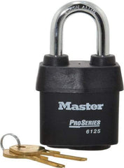 Master Lock - 1-3/8" Shackle Clearance, Keyed Alike Padlock - 7/8" Shackle Width, 3/8" Shackle Diam, Laminated Steel - Eagle Tool & Supply