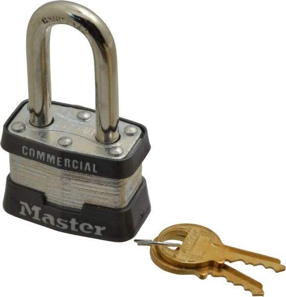 Master Lock - 1-1/2" Shackle Clearance, Keyed Alike Padlock - 3/32" Shackle Width, 9/32" Shackle Diam, Steel - Eagle Tool & Supply