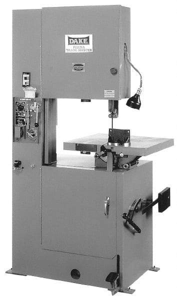 Dake - 19-1/2 Inch Throat Capacity, Variable Speed Pulley Vertical Bandsaw - 50 to 500 SFPM, 1-1/2 HP, Three Phase - Eagle Tool & Supply