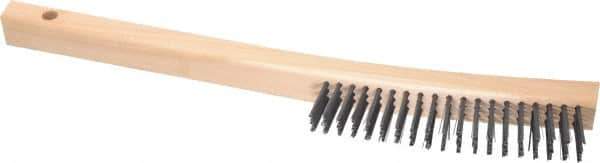 Made in USA - 3 Rows x 19 Columns Wire Scratch Brush - 6-1/4" Brush Length, 13-3/4" OAL, 1-1/8" Trim Length, Wood Toothbrush Handle - Eagle Tool & Supply