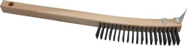 Made in USA - 3 Rows x 19 Columns Wire Scratch Brush - 14" OAL, 1-3/16" Trim Length, Wood Toothbrush Handle - Eagle Tool & Supply