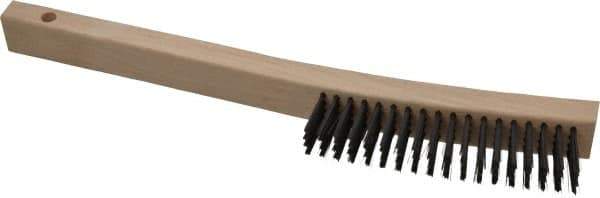 Made in USA - 4 Rows x 19 Columns Wire Scratch Brush - 6-1/4" Brush Length, 13-3/4" OAL, 1-3/16" Trim Length, Wood Toothbrush Handle - Eagle Tool & Supply