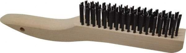 Made in USA - 4 Rows x 16 Columns Wire Scratch Brush - 10" OAL, 1-1/8" Trim Length, Wood Shoe Handle - Eagle Tool & Supply