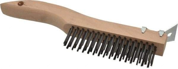 Made in USA - 4 Rows x 16 Columns Wire Scratch Brush - 10" OAL, 1-3/16" Trim Length, Wood Shoe Handle - Eagle Tool & Supply