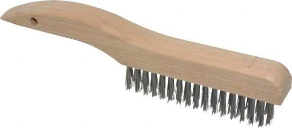 Made in USA - 4 Rows x 16 Columns Wire Scratch Brush - 10" OAL, 1-3/16" Trim Length, Wood Shoe Handle - Eagle Tool & Supply