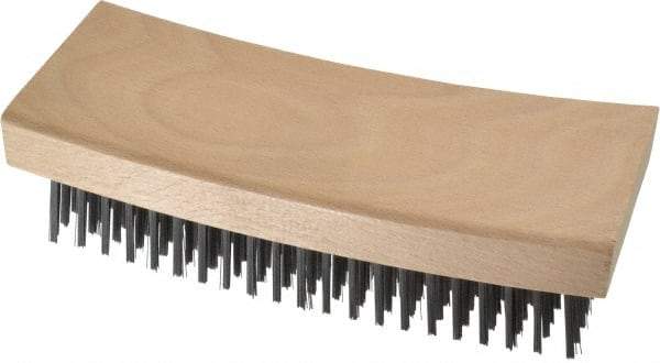 Made in USA - 9 Rows x 21 Columns Wire Scratch Brush - 7-1/4" OAL, 1-3/16" Trim Length, Wood Curved Handle - Eagle Tool & Supply