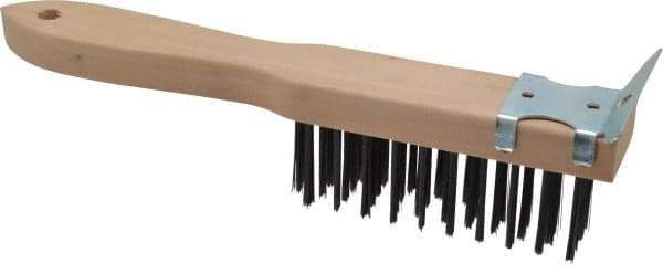 Made in USA - 4 Rows x 11 Columns Wire Scratch Brush - 5" Brush Length, 11" OAL, 1-3/4" Trim Length, Wood Toothbrush Handle - Eagle Tool & Supply