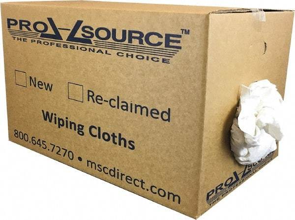 PRO-SOURCE - Reclaimed Cotton T-Shirt Rag - Low Lint, White, 3 to 4 Pieces per Lb, Comes in Box - Eagle Tool & Supply