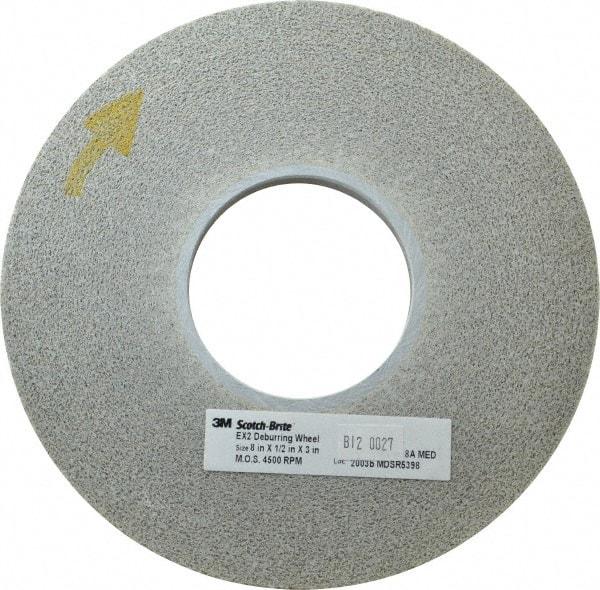 3M - 8" Diam, 1/2" Face Width, 3" Center Hole, Medium Grade, Aluminum Oxide Deburring Wheel - Convolute, Hard Density 8 Grade, 4,500 RPM - Eagle Tool & Supply
