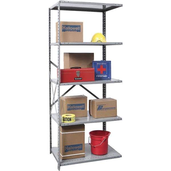 Hallowell - 5 Shelf Add-On Box Edge Open Steel Shelving - 800 Lb Capacity, 36" Wide x 87" High x 24" Deep, Gray - Eagle Tool & Supply
