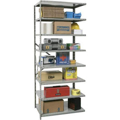Hallowell - 8 Shelf Add-On Box Edge Open Steel Shelving - 800 Lb Capacity, 36" Wide x 87" High x 24" Deep, Gray - Eagle Tool & Supply