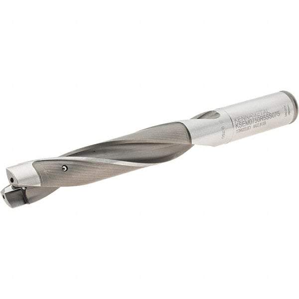 Kennametal - 19.05 to 19.55mm Diam, 5xD, 100mm Max Depth, 3/4" Shank Diam, 129.33mm Flute, 184.15mm OAL, Replaceable Tip Drill - KSEM0750 Insert, 2 Seat Size, Series KSEM - Eagle Tool & Supply