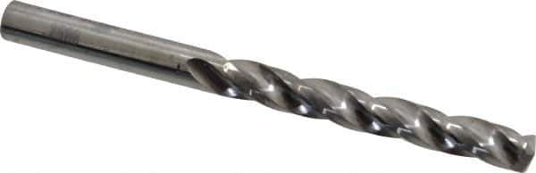 SGS - 1/4" 150° Solid Carbide Jobber Drill - Bright Finish, Right Hand Cut, Spiral Flute, Straight Shank, 3-1/4" OAL, Standard Point - Eagle Tool & Supply