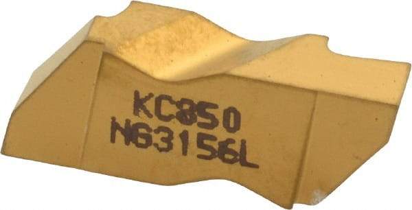 Kennametal - 3156NG Grade KC850, 3.96mm Cutting Width Carbide Grooving Insert - 3.81mm Max Depth of Cut, Left Hand, 0.19mm Corner Radius, TiC/TiCN/TiN Finish - Eagle Tool & Supply
