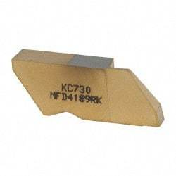 Kennametal - 4189NFD K Grade KC730, 4.8mm Cutting Width Carbide Grooving Insert - 9.53mm Max Depth of Cut, Right Hand, 0.57mm Corner Radius, TiN Finish - Eagle Tool & Supply