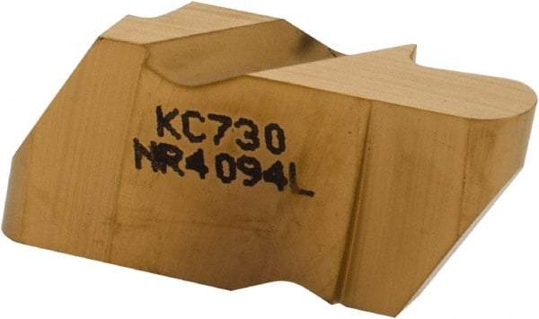 Kennametal - 4094NR Grade KC730, 4.78mm Cutting Width Carbide Grooving Insert - 6.35mm Max Depth of Cut, Left Hand, 2.39mm Corner Radius, TiN Finish - Eagle Tool & Supply