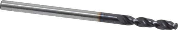 Accupro - #36 130° Parabolic Flute Cobalt Screw Machine Drill Bit - TiAlN Finish, Right Hand Cut, 0.63" Flute Length, 1.811" OAL, Split Point, Straight Shank - Eagle Tool & Supply