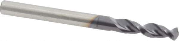 Accupro - #3 130° Parabolic Flute Cobalt Screw Machine Drill Bit - TiAlN Finish, Right Hand Cut, 1.102" Flute Length, 2.598" OAL, Split Point, Straight Shank - Eagle Tool & Supply