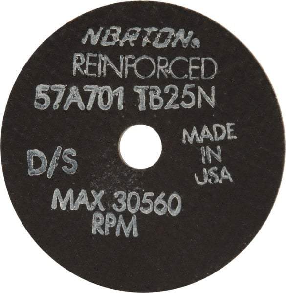 Norton - 2-1/2" 70 Grit Aluminum Oxide Cutoff Wheel - 1/16" Thick, 3/8" Arbor, 30,560 Max RPM, Use with Die Grinders - Eagle Tool & Supply