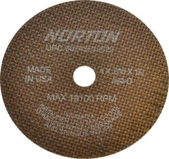 Norton - 4" 60 Grit Aluminum Oxide Cutoff Wheel - 0.035" Thick, 1/2" Arbor, 19,100 Max RPM, Use with Die Grinders - Eagle Tool & Supply