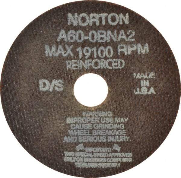 Norton - 4" 60 Grit Aluminum Oxide Cutoff Wheel - 0.035" Thick, 3/4" Arbor, 19,100 Max RPM, Use with Die Grinders - Eagle Tool & Supply