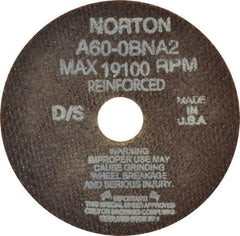 Norton - 4" 60 Grit Aluminum Oxide Cutoff Wheel - 0.035" Thick, 3/4" Arbor, 19,100 Max RPM, Use with Die Grinders - Eagle Tool & Supply