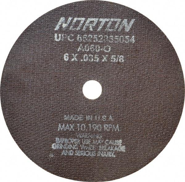 Norton - 6" 60 Grit Aluminum Oxide Cutoff Wheel - 0.035" Thick, 5/8" Arbor, 10,185 Max RPM, Use with Circular Saws - Eagle Tool & Supply