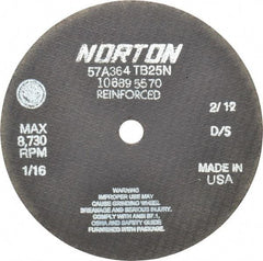 Norton - 7" 36 Grit Aluminum Oxide Cutoff Wheel - 1/16" Thick, 5/8" Arbor, 8,730 Max RPM, Use with Circular Saws - Eagle Tool & Supply