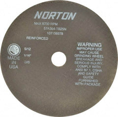 Norton - 7" 36 Grit Aluminum Oxide Cutoff Wheel - 1/16" Thick, 7/8" Arbor, 8,730 Max RPM, Use with Stationary Grinders - Eagle Tool & Supply