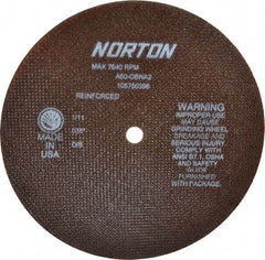 Norton - 8" 60 Grit Aluminum Oxide Cutoff Wheel - 0.035" Thick, 1/2" Arbor, 7,640 Max RPM, Use with Stationary Grinders - Eagle Tool & Supply