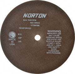 Norton - 8" 60 Grit Aluminum Oxide Cutoff Wheel - 0.035" Thick, 5/8" Arbor, 7,640 Max RPM, Use with Circular Saws - Eagle Tool & Supply