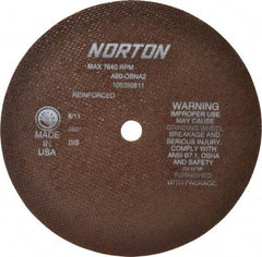 Norton - 8" 60 Grit Aluminum Oxide Cutoff Wheel - 0.06" Thick, 5/8" Arbor, 7,640 Max RPM, Use with Circular Saws - Eagle Tool & Supply