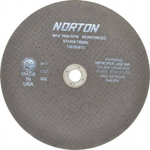 Norton - 8" 36 Grit Aluminum Oxide Cutoff Wheel - 1/16" Thick, 5/8" Arbor, 7,640 Max RPM, Use with Circular Saws - Eagle Tool & Supply