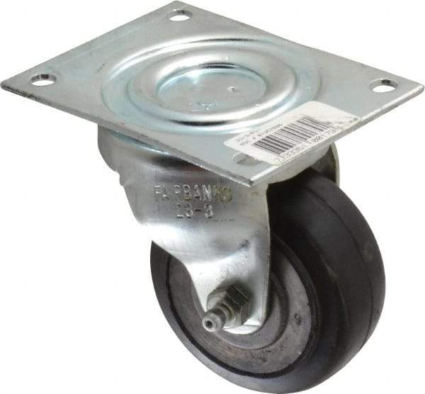 Fairbanks - 3" Diam x 1-3/8" Wide x 4" OAH Top Plate Mount Swivel Caster - Rubber, 170 Lb Capacity, Roller Bearing, 3-1/8 x 4-1/8" Plate - Eagle Tool & Supply