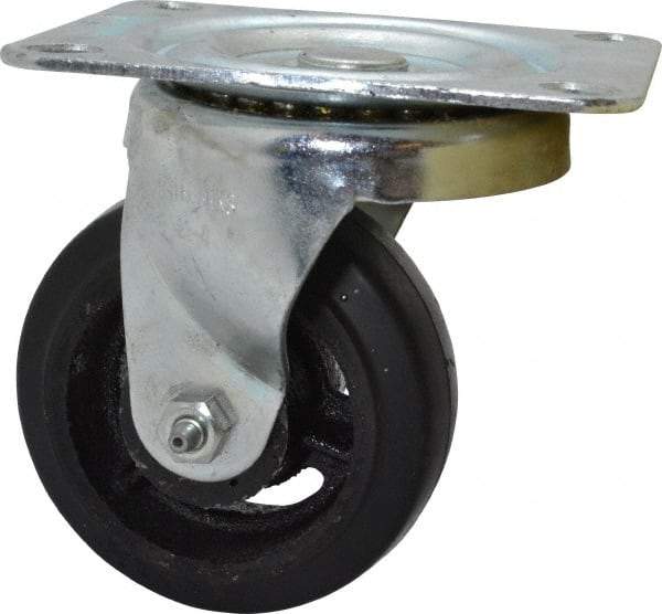 Fairbanks - 4" Diam x 1-1/2" Wide x 5-1/4" OAH Top Plate Mount Swivel Caster - Rubber, 200 Lb Capacity, Roller Bearing, 4 x 5" Plate - Eagle Tool & Supply