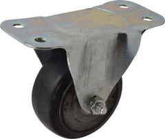 Fairbanks - 3" Diam x 1-3/8" Wide x 4" OAH Top Plate Mount Rigid Caster - Rubber, 170 Lb Capacity, Roller Bearing, 2-1/4 x 5-1/8" Plate - Eagle Tool & Supply