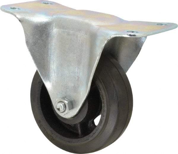 Fairbanks - 4" Diam x 1-1/2" Wide x 5-1/4" OAH Top Plate Mount Rigid Caster - Rubber, 200 Lb Capacity, Roller Bearing, 3-1/4 x 6-1/4" Plate - Eagle Tool & Supply